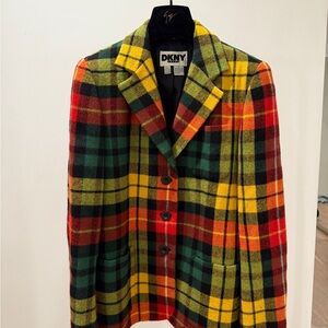 Vintage DKNY Women's Plaid Jacket - Red, Green, Yellow